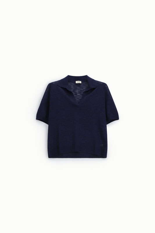 Maglione manica corta con scollo a v e colletto