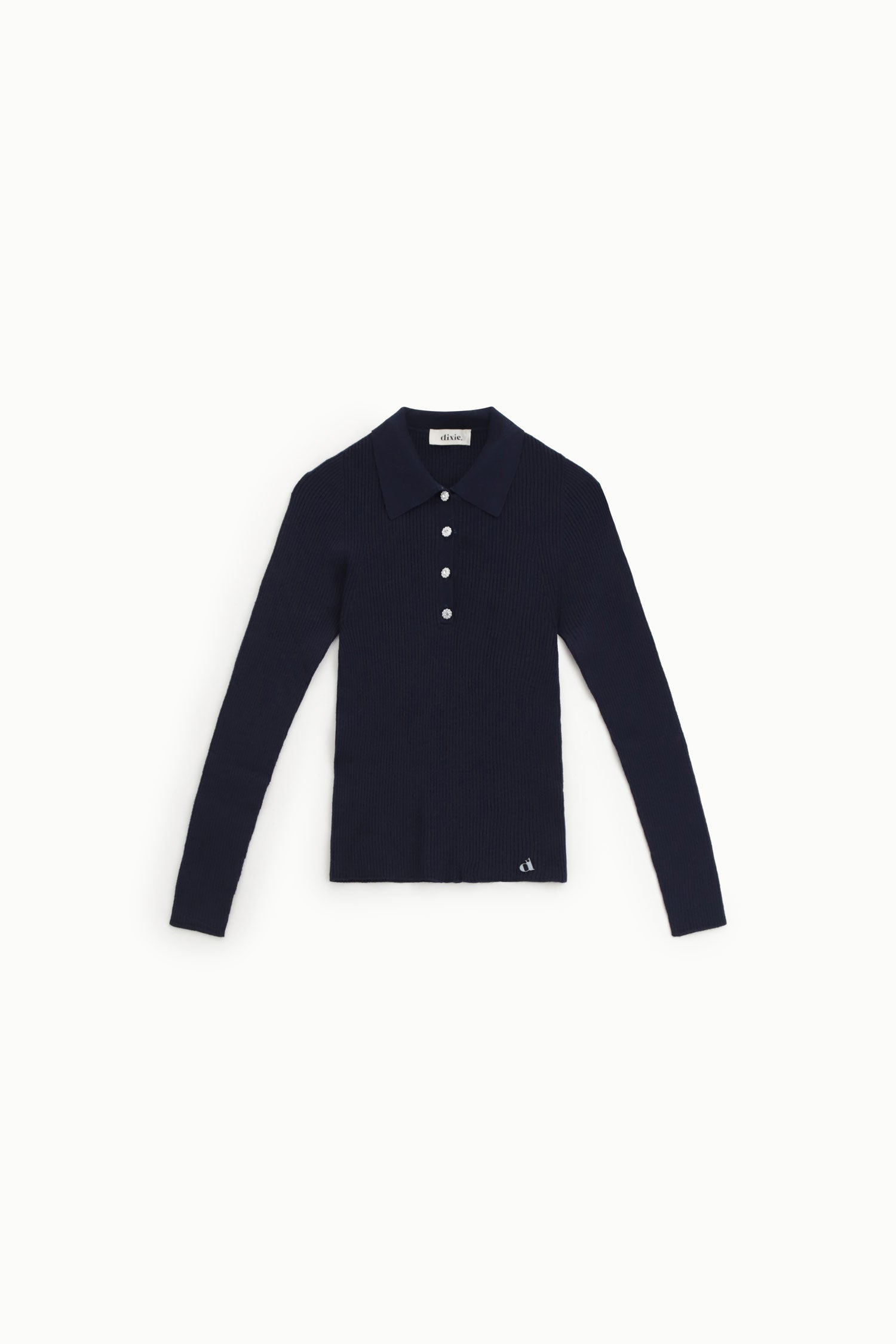 Maglione a coste con bottoni gioiello e polo