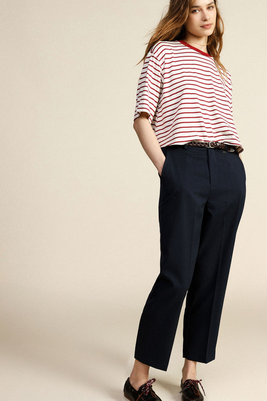 Pantaloni cropped vita alta con piega frontale