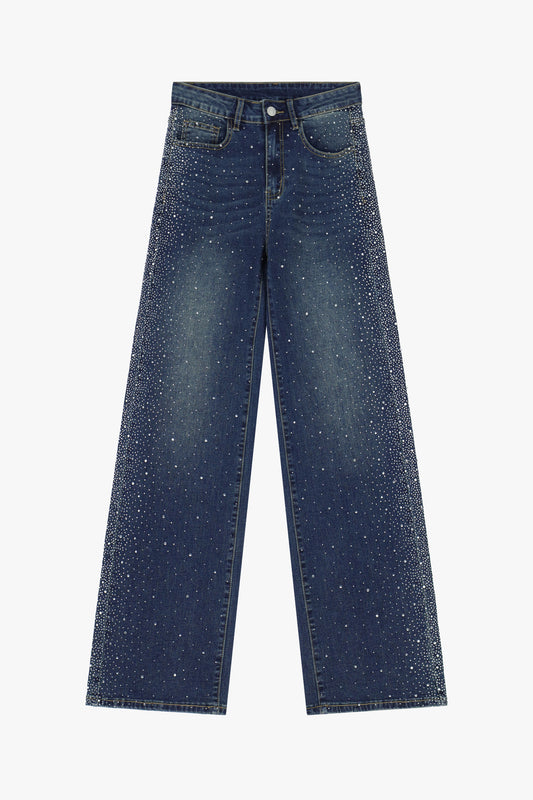 Jeans a gamba ampia con applicazioni decorative
