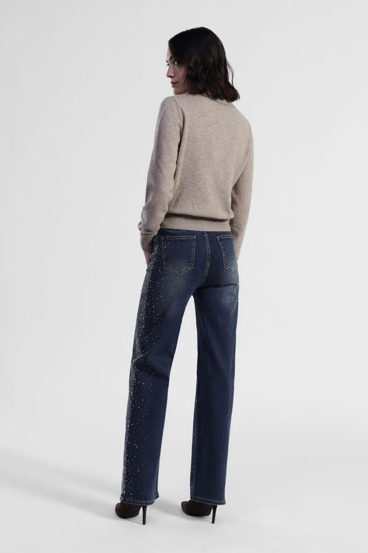 Jeans a gamba ampia con applicazioni decorative