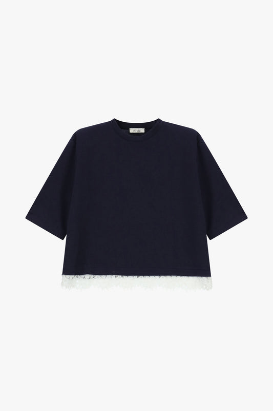 T-shirt maniche corte con bordo in pizzo