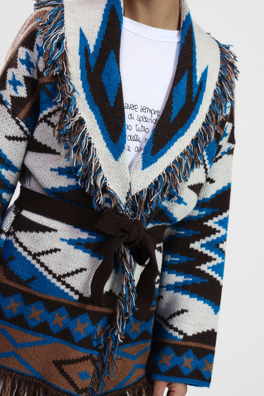 Cardigan con frange e cintura