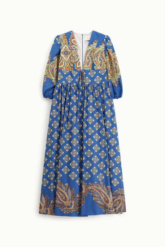 Abito lungo con stampa paisley e quadri