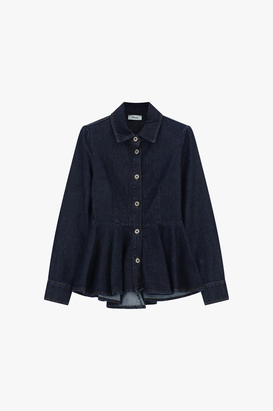 Camicia in denim con motivo peplo e bottoni