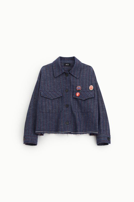 Blazer corto a righe con tasche applicate
