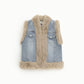 Gilet senza maniche in denim con dettagli in pelliccia