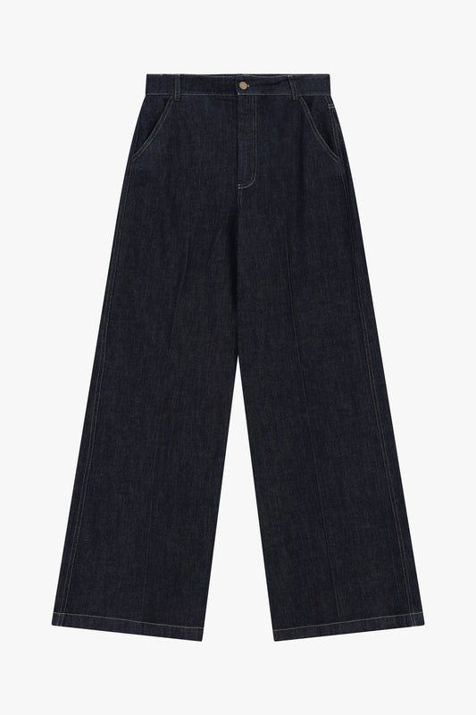 Trousers a gamba ampia con cuciture a vista