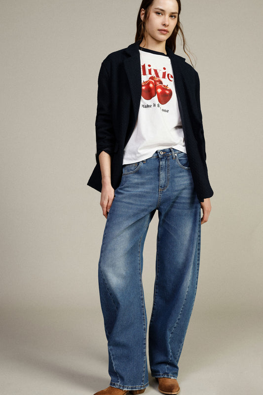 Jeans balloon fit con gamba ampia e pince