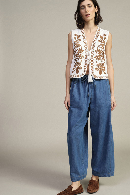 Pantaloni palazzo ampi con vita elasticizzata e coulisse