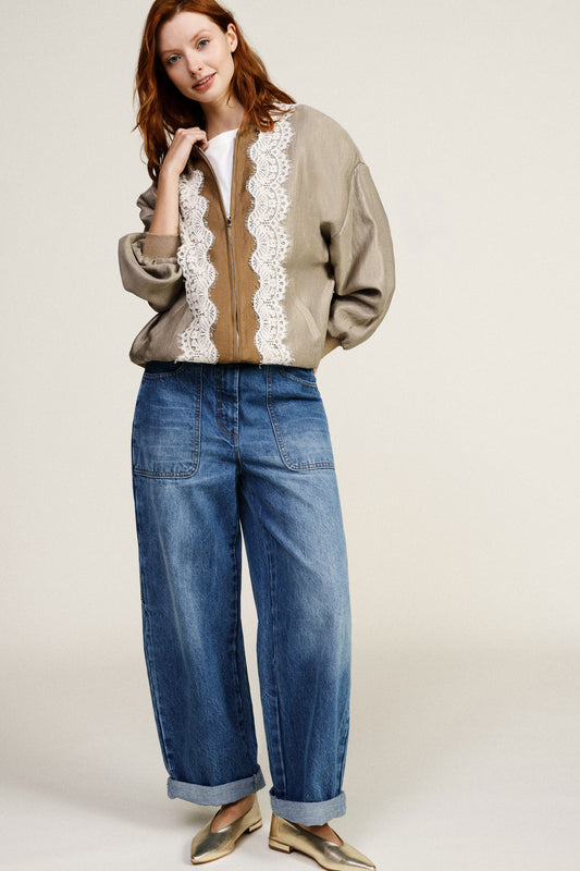 Jeans balloon fit con tasche frontali e risvolto