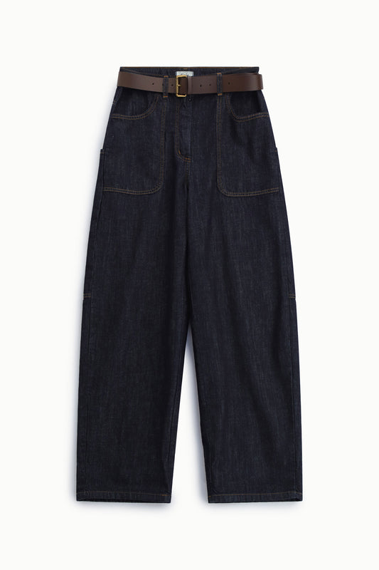 Pantaloni palazzo con tasche applicate e cintura