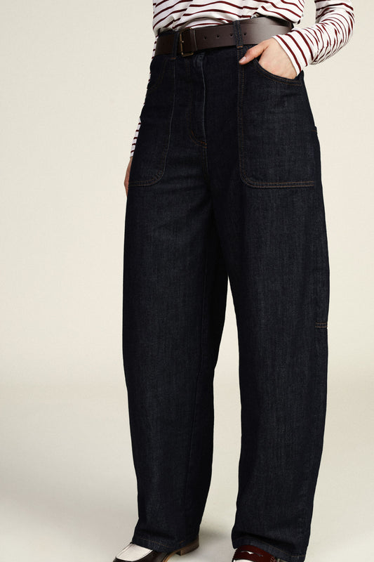 Pantaloni palazzo con tasche applicate e cintura