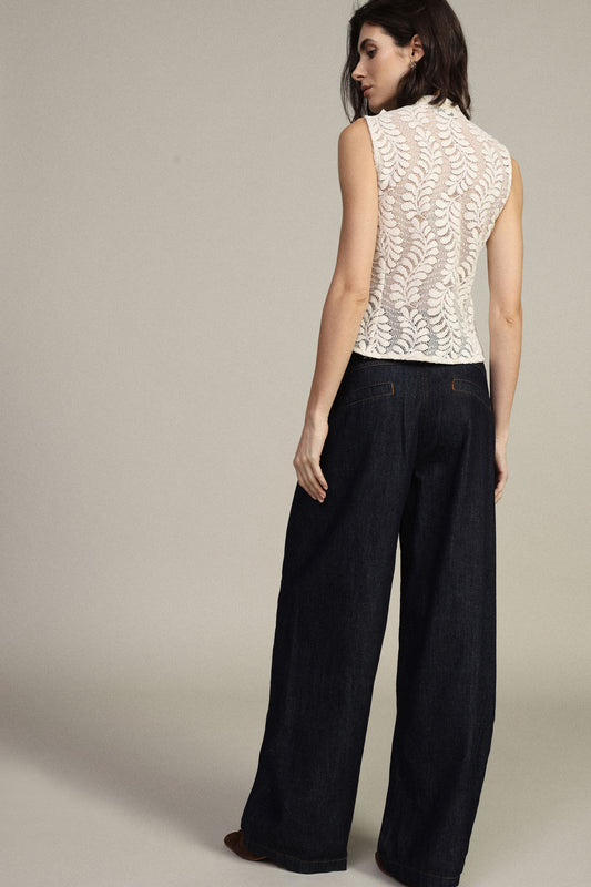 Pantaloni palazzo denim con tasche frontali