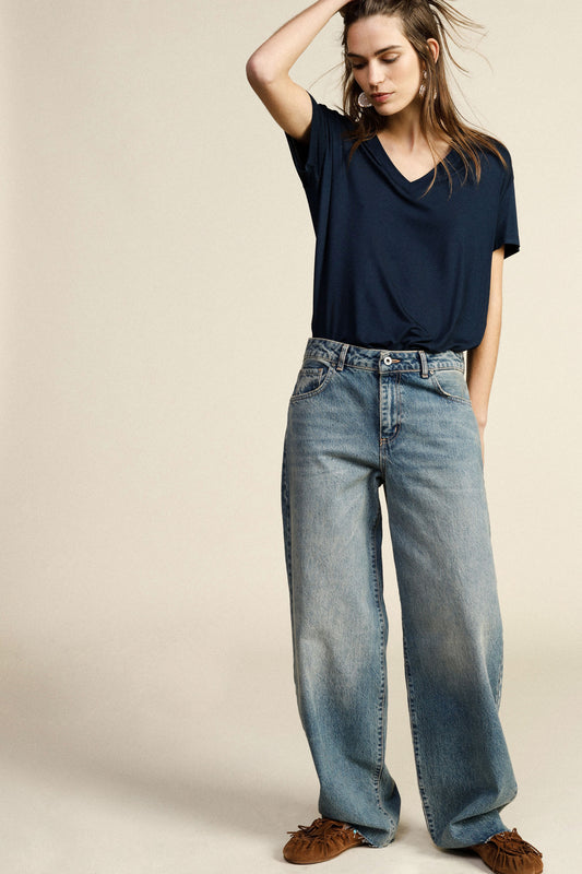 Jeans a gamba ampia vita alta con cinque tasche