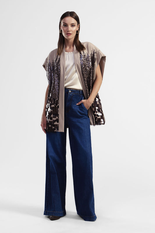 Jeans a gamba larga vita alta