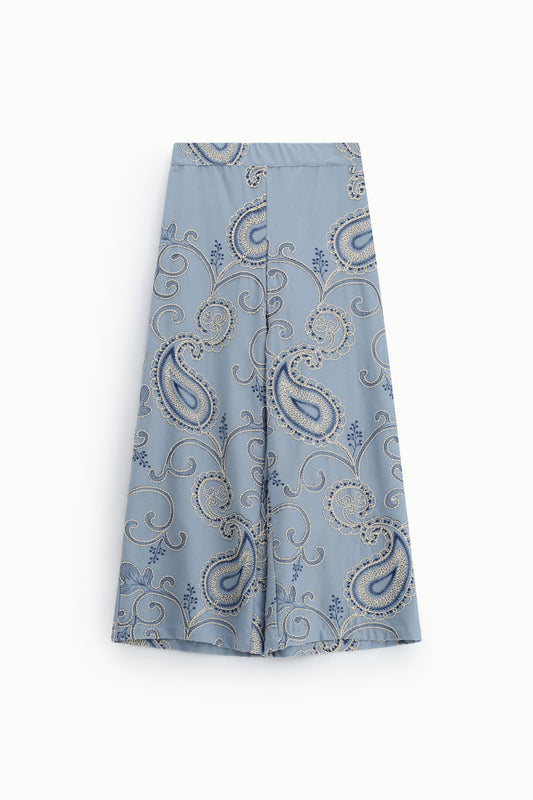 Pantaloni palazzo con stampa paisley ricamata