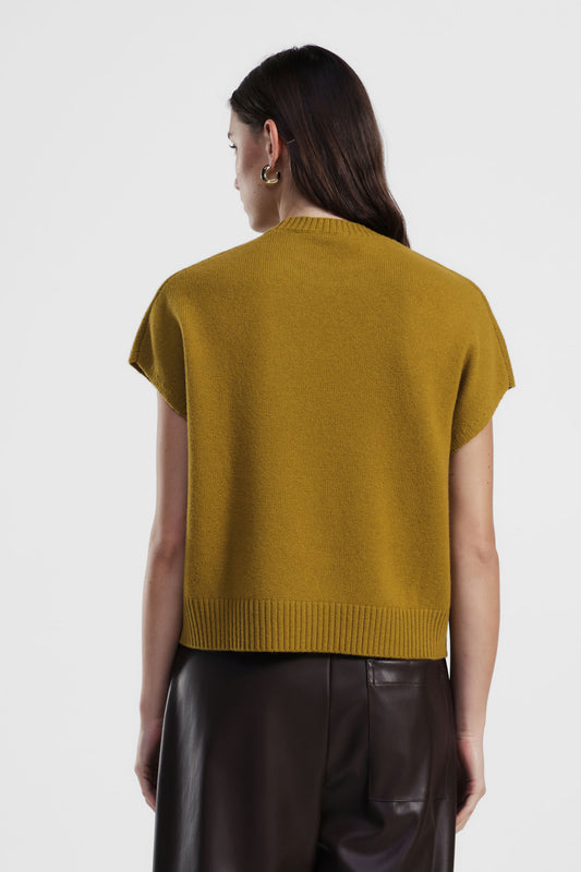 Maglione smanicato girocollo bordi a costine