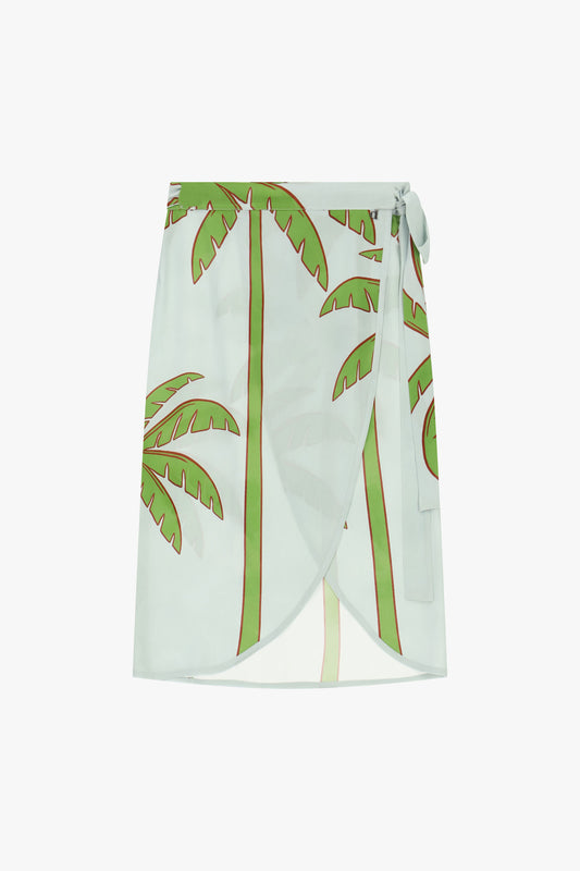 Gonna midi stampa palme con nodo laterale