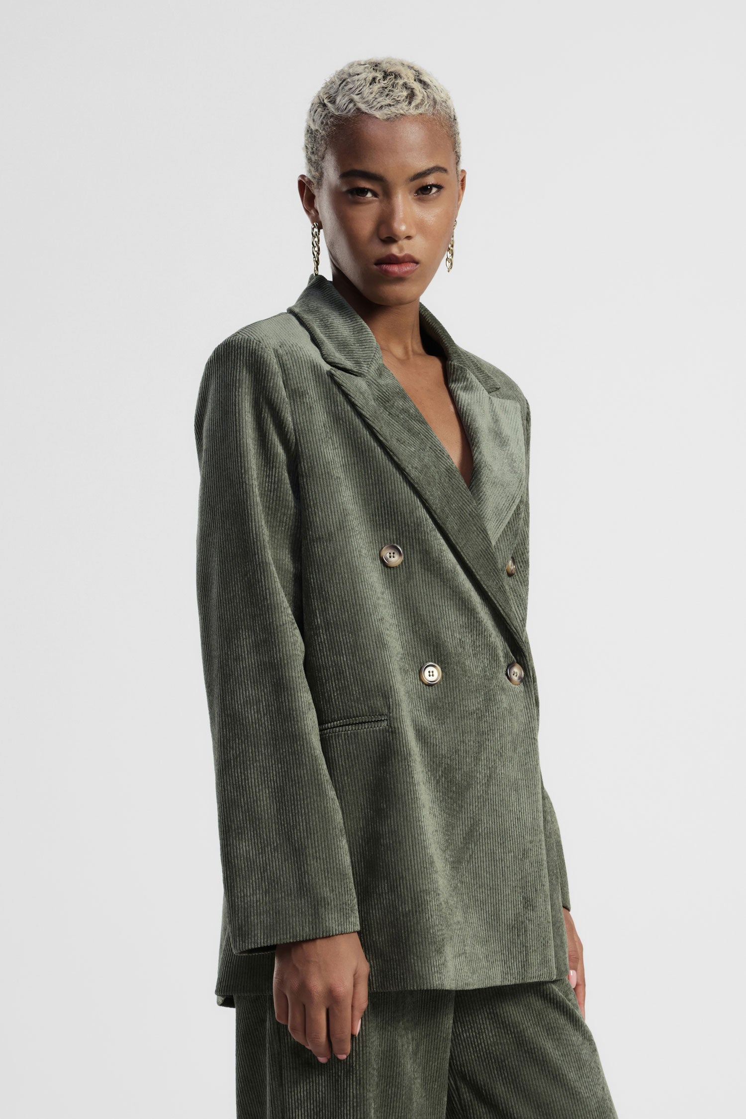 Blazer doppiopetto velluto coste tasche frontali