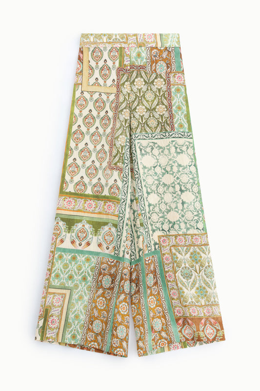 Pantaloni palazzo stampa patchwork a gamba larga