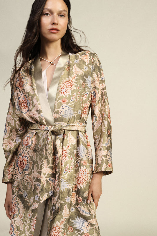 Cappotto duster fantasia floreale con cintura