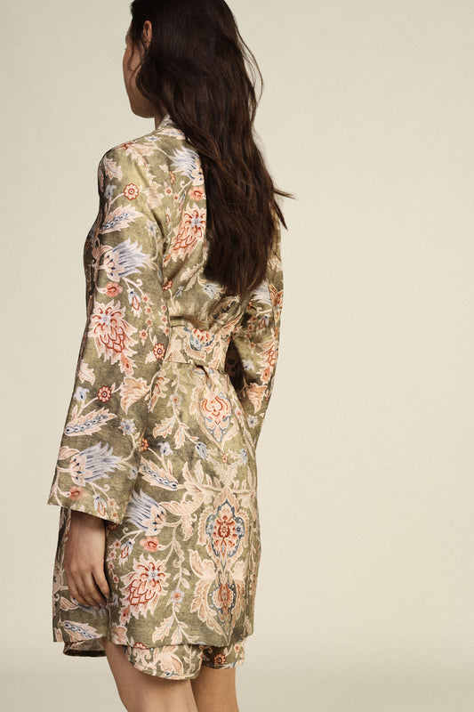 Cappotto duster fantasia floreale con cintura