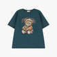 T-shirt girocollo stampa orsetto e lettering