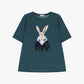 T-shirt girocollo stampa con coniglio e lettering
