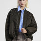 Bomber jacket con perle applicate e fondo arricciato