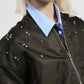 Bomber jacket con perle applicate e fondo arricciato