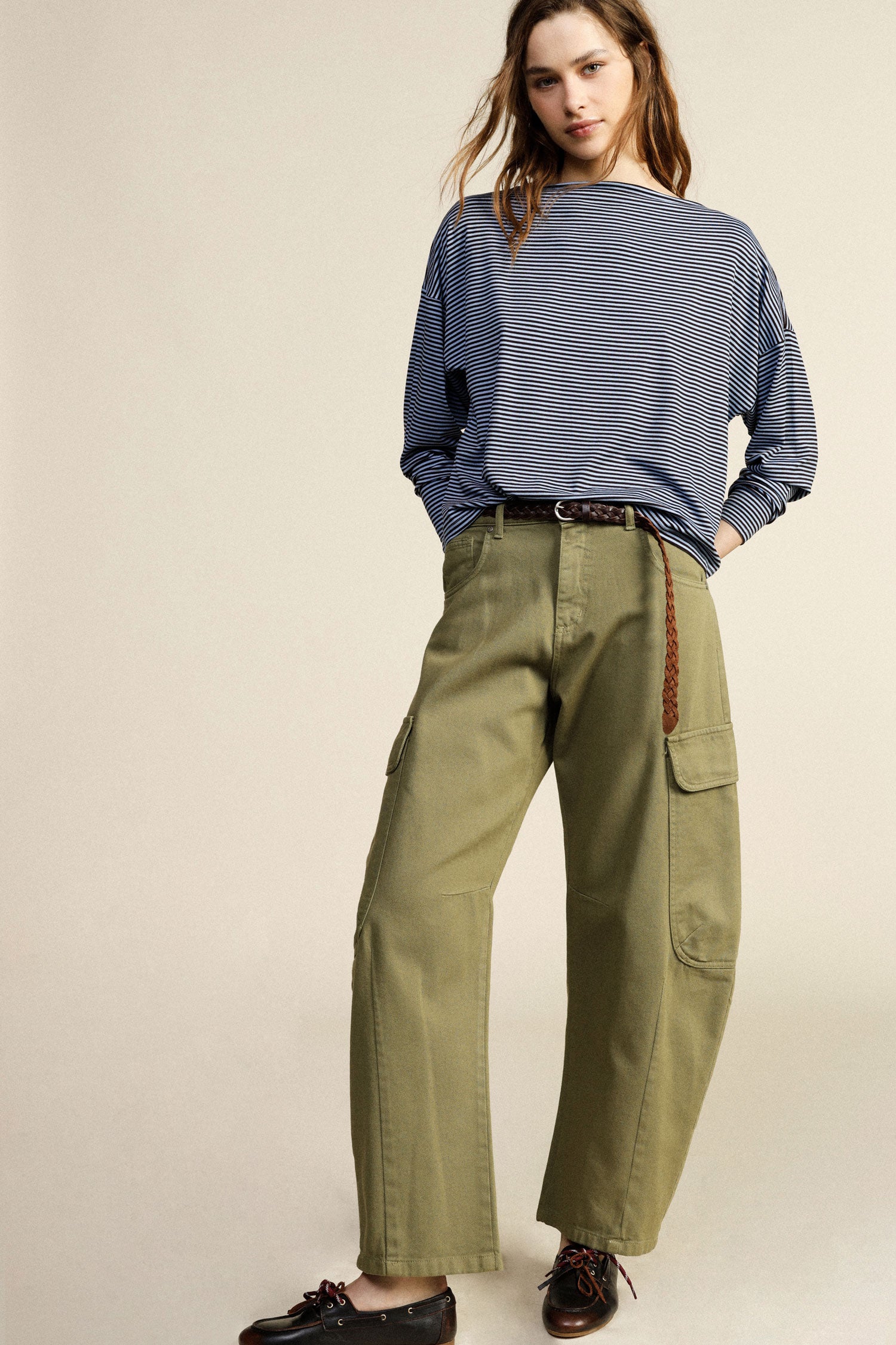 Trousers palazzo cargo tasche laterali vita alta