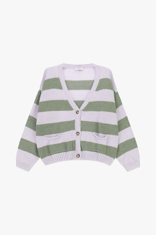 Cardigan a righe con tasche frontali e bottoni