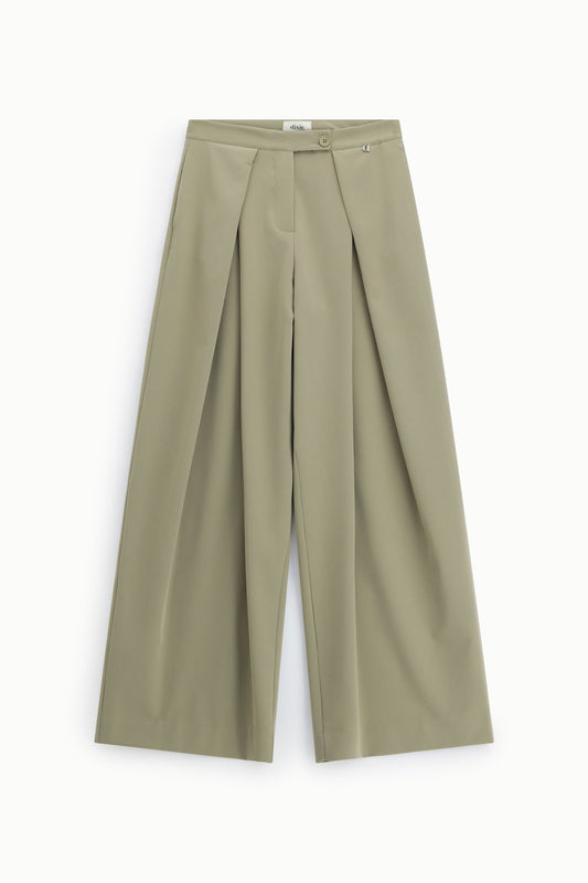 Pantaloni palazzo con pince e chiusura a bottone