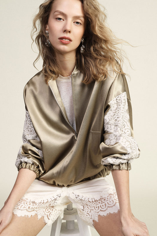 Bomber con maniche ampie e inserti in pizzo
