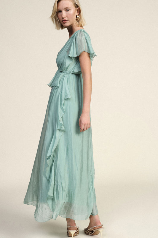 Dress lungo con volant e scollo a v