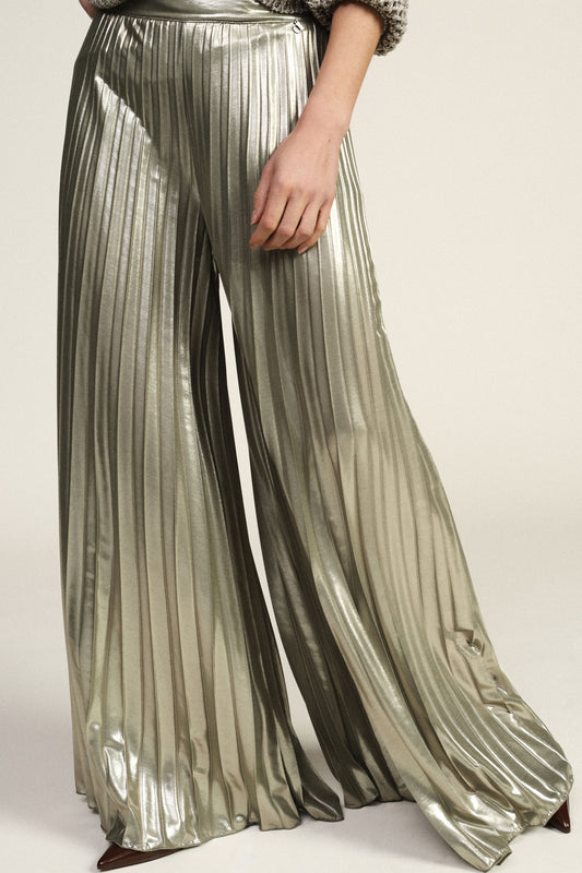 Pantaloni palazzo a vita alta plissé