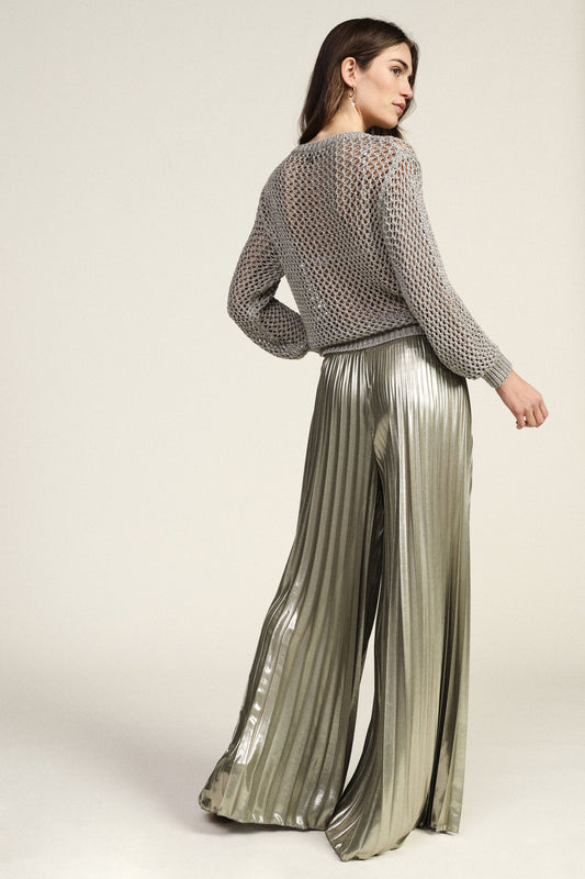 Pantaloni palazzo a vita alta plissé