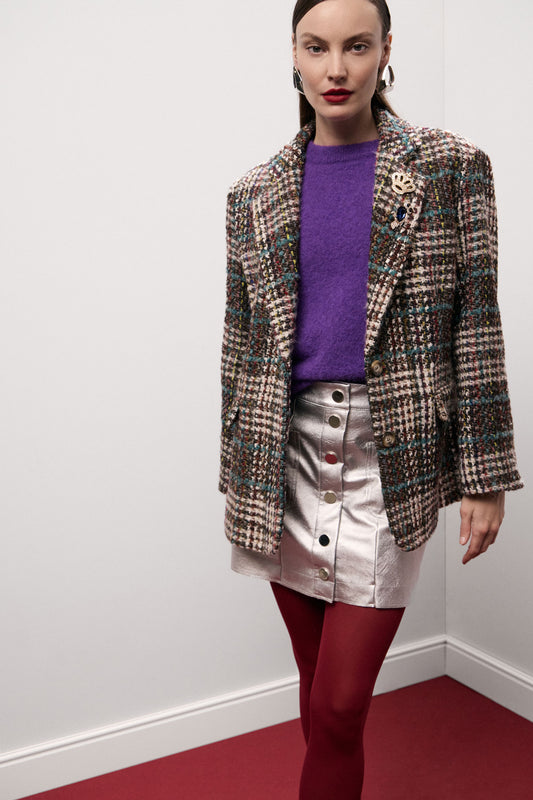 Giacca camicia a quadri con bottoni e tasche