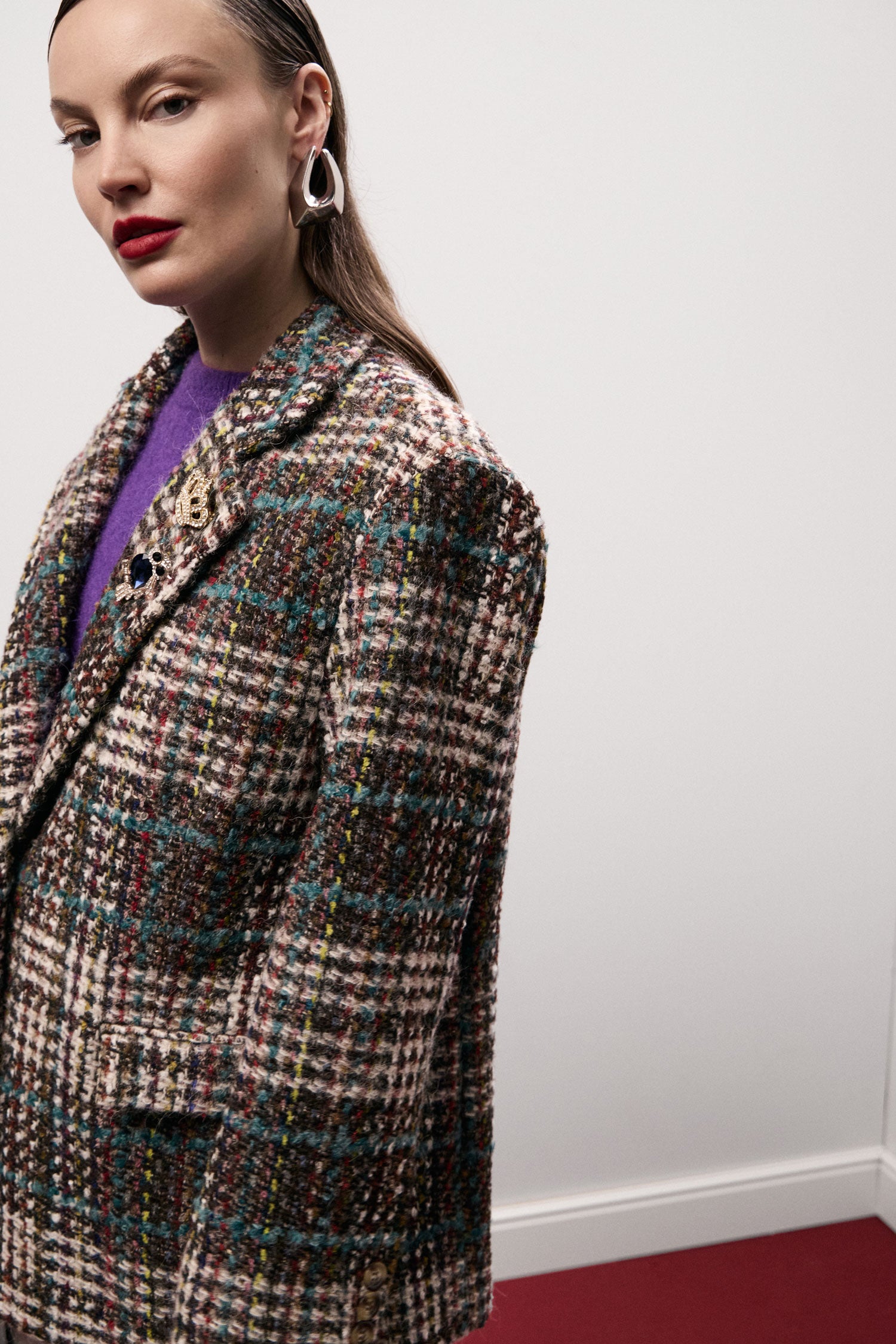 Giacca camicia a quadri con bottoni e tasche