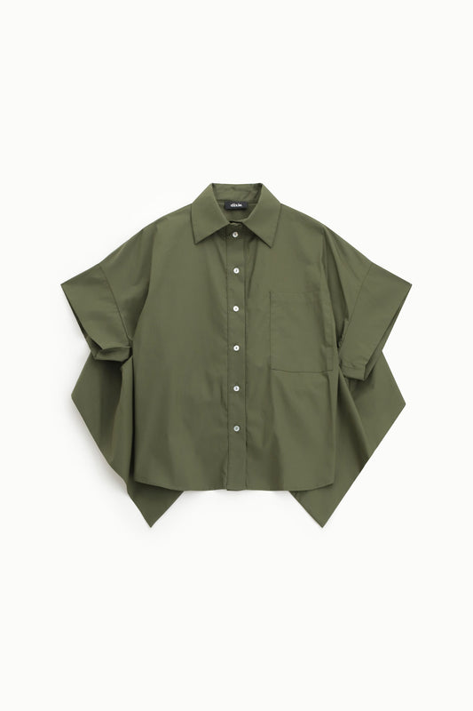 Camicia cropped, collo classico, maniche ampie