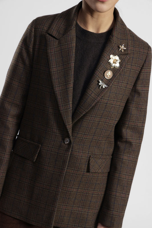 Blazer fantasia pied de poule con spille decorative