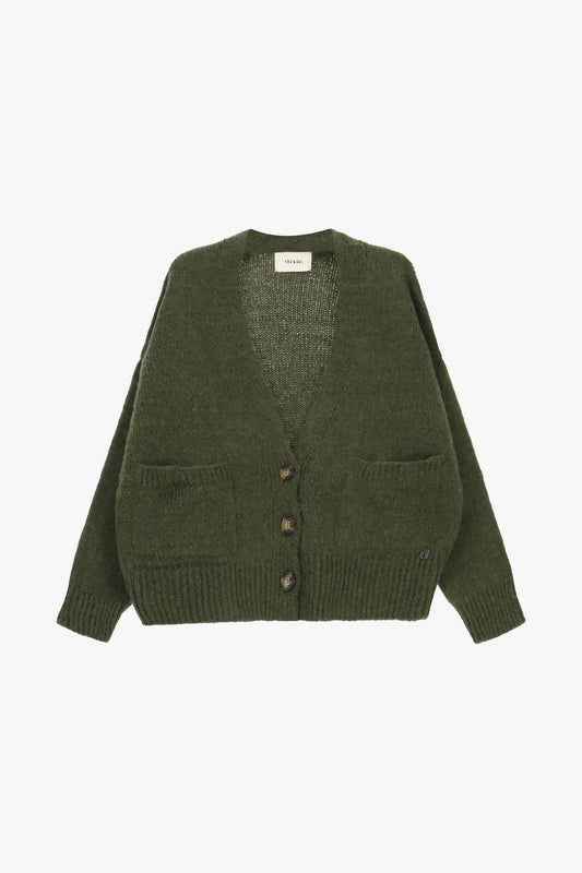 Cardigan corto con tasche applicate e bottoni