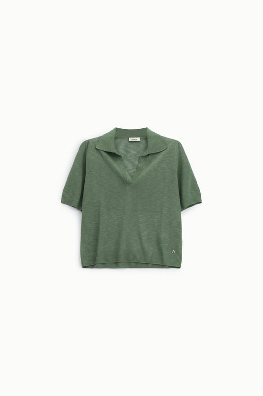 Maglione manica corta con scollo a v e colletto