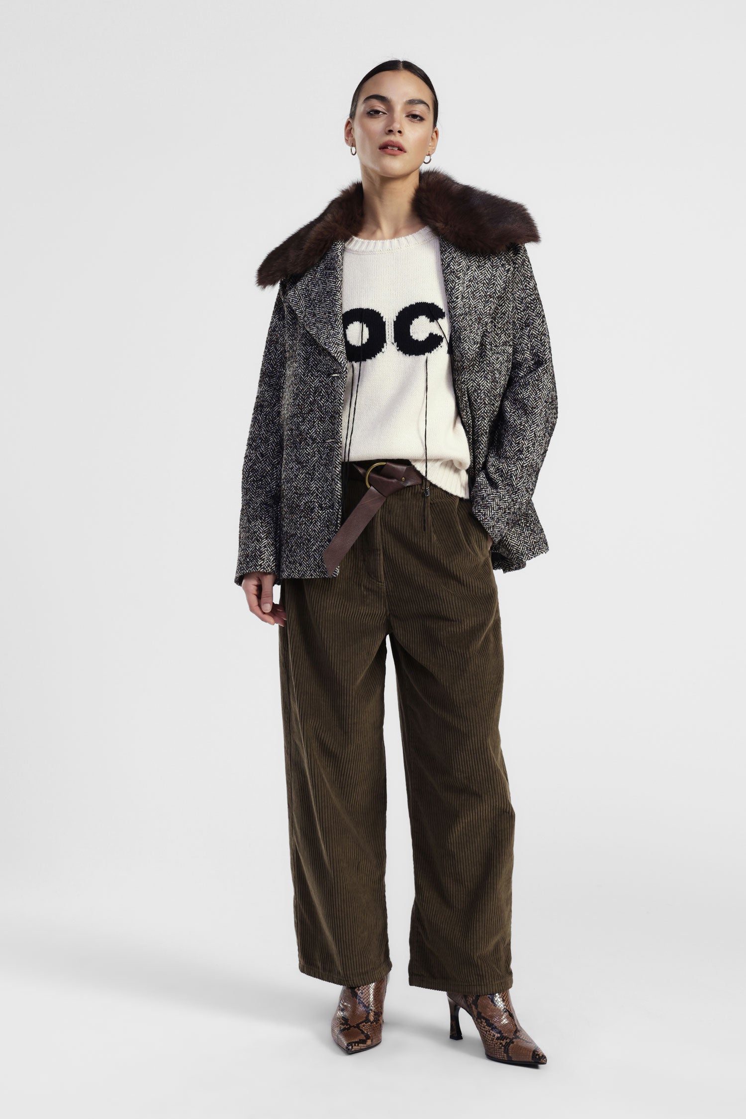 Pantaloni palazzo velluto coste con cintura