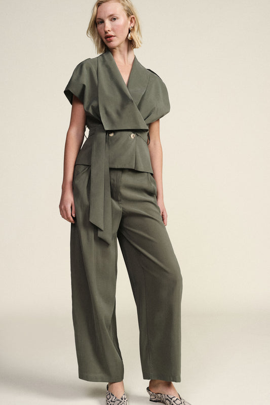 Pantaloni palazzo vita alta con pinces