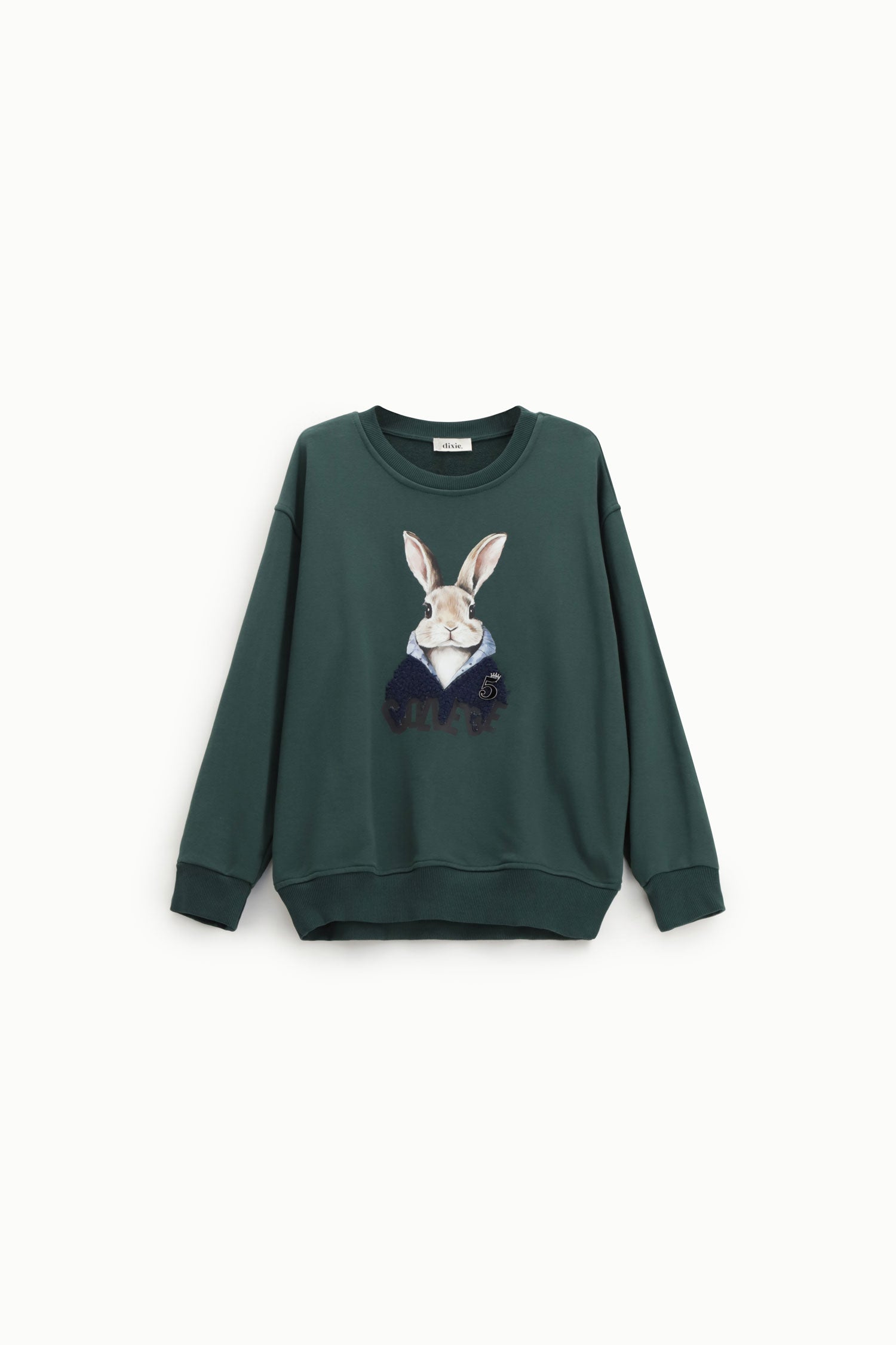 Felpa girocollo con stampa coniglio e dettaglio ricamato