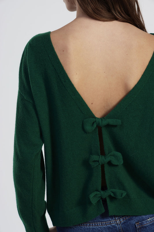 Cardigan con fiocchi frontali e maniche lunghe