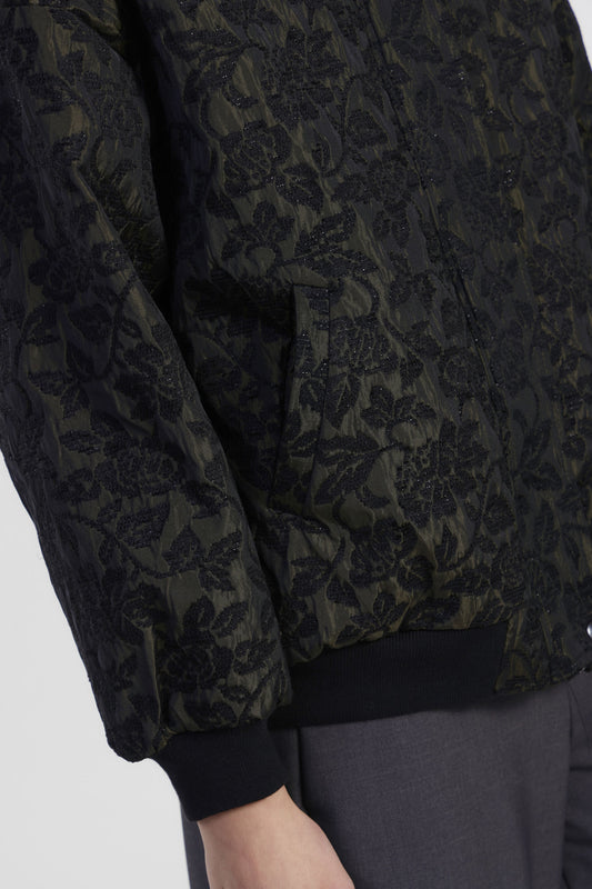 Bomber con stampa floreale e bordo a costine