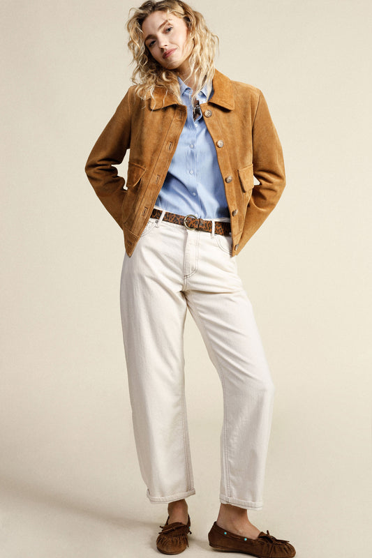 Trousers ampia gamba cinque tasche cuciture a vista